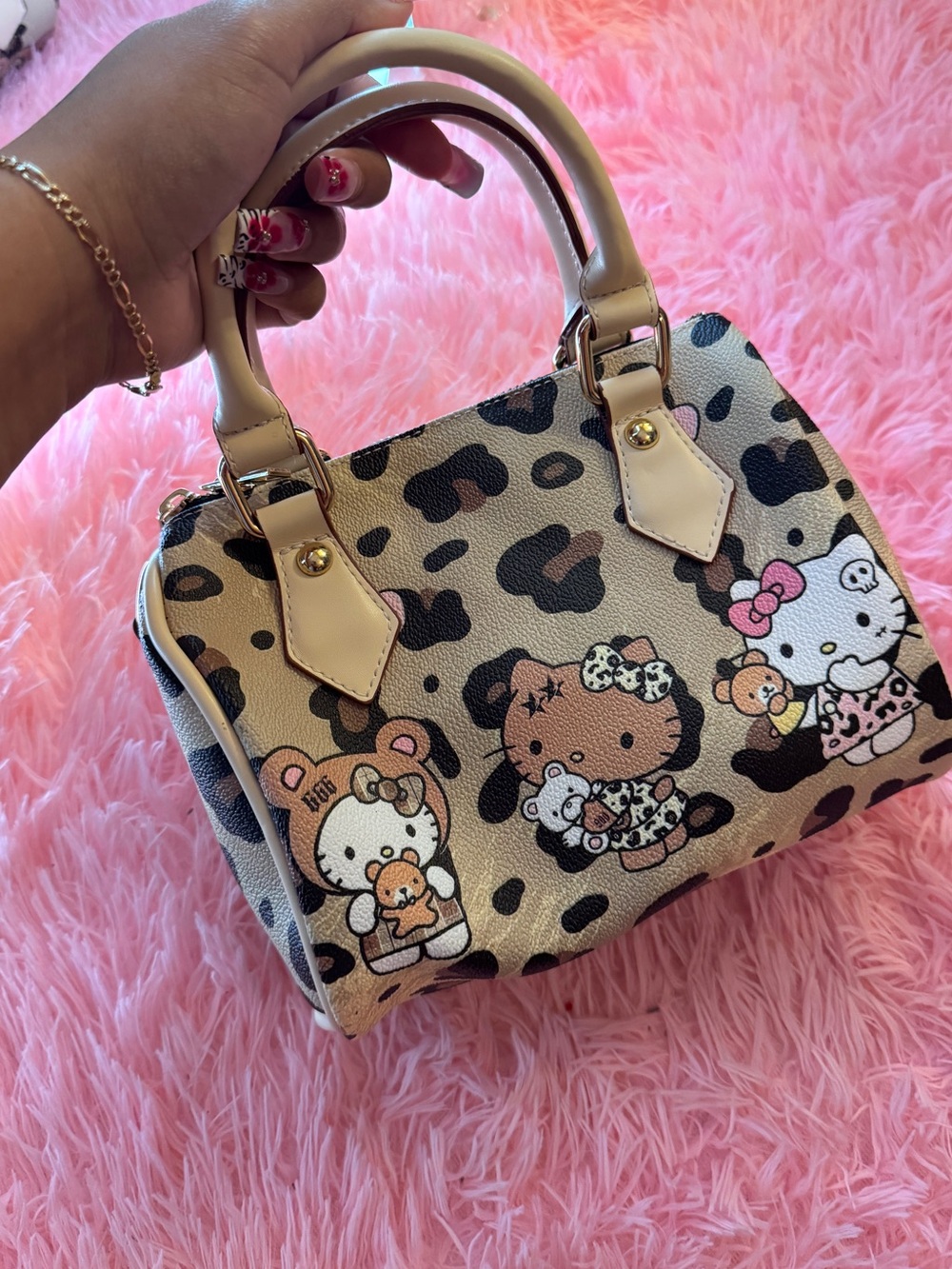 Hello Kitty x Leopard Print Mini Satchel Bag - Beige